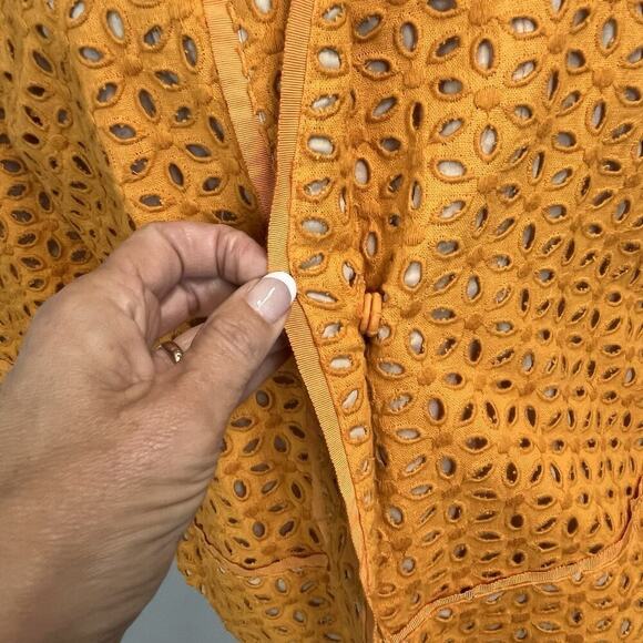 Chico's Blazer Jacket size 1 8/10 Orange Linen Eyelet Boho Wedding Church Boho - Picture 8 of 12